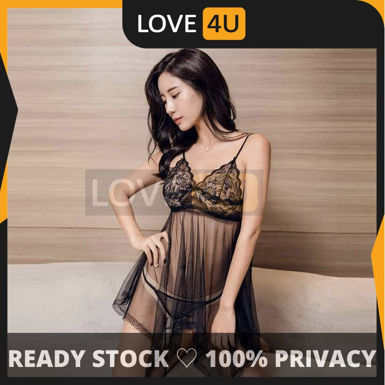 【LOVE4U】Quality Women Sexy Lingerie Lace Transparent Dress BAJU SEKSI MENGODA G String Intimate Lingerie Sleepwear 情趣内衣