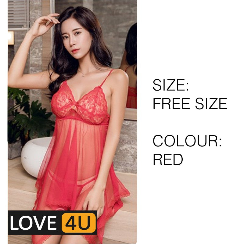 【LOVE4U】Quality Women Sexy Lingerie Lace Transparent Dress BAJU SEKSI MENGODA G String Intimate Lingerie Sleepwear 情趣内衣