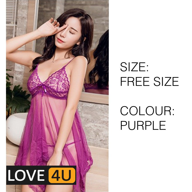 【LOVE4U】Quality Women Sexy Lingerie Lace Transparent Dress BAJU SEKSI MENGODA G String Intimate Lingerie Sleepwear 情趣内衣