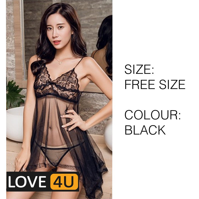 【LOVE4U】Quality Women Sexy Lingerie Lace Transparent Dress BAJU SEKSI MENGODA G String Intimate Lingerie Sleepwear 情趣内衣