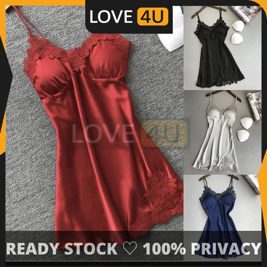 (Ready Stock) Women Sexy Lingerie Silk Lace Robe Dress Babydoll Nightdress Nightgown Sleepwear