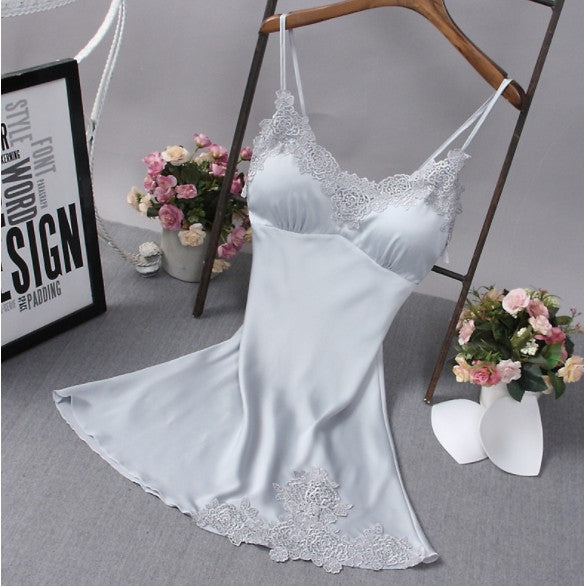 (Ready Stock) Women Sexy Lingerie Silk Lace Robe Dress Babydoll Nightdress Nightgown Sleepwear