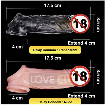 【LOVE4U】Cock Extension Size Bigger Tahan Lama Reusable condom sleeve Time Delay Transparent Light Black Flesh Nude