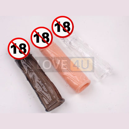 【LOVE4U】Cock Extension Size Bigger Tahan Lama Reusable condom sleeve Time Delay Transparent Light Black Flesh Nude