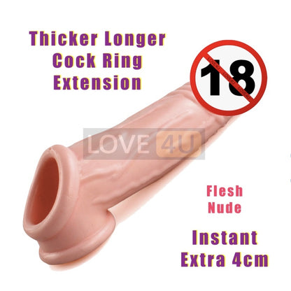 【LOVE4U】Cock Extension Size Bigger Tahan Lama Reusable condom sleeve Time Delay Transparent Light Black Flesh Nude