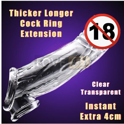 【LOVE4U】Cock Extension Size Bigger Tahan Lama Reusable condom sleeve Time Delay Transparent Light Black Flesh Nude