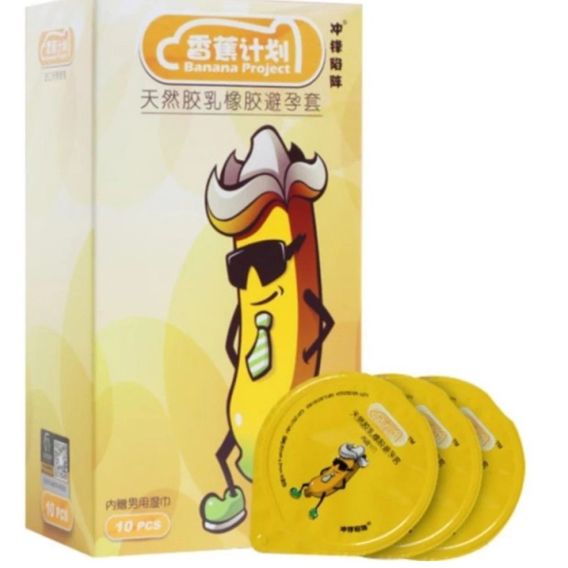 [LOVE4U] Banana Project 0.02mm Ultra-Thin Banana Plan Delay Condom 10 pcs FREE 3 pcs Delay Wipes 香蕉计划