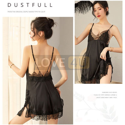 【LOVE4U】READY STOCK Vintage Lace Ice Silk Satin Babydoll Dress Sexy Lingerie Sleepwear Nightwear Pyjamas Plus Size Night