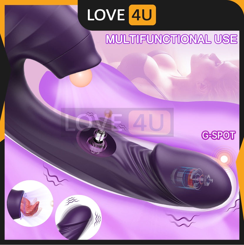 【LOVE4U】3 In 1 Licking Dildo Vibrator G Spot Stimulation Vibrator For Women Dildo Adult Toys Nipple Licking Vibrator