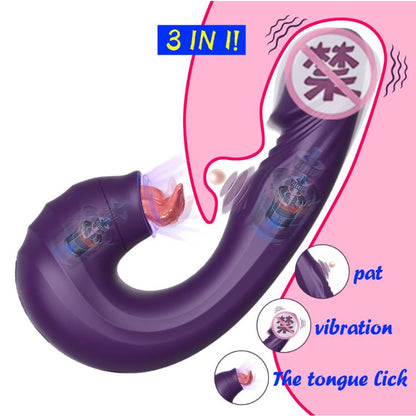 【LOVE4U】3 In 1 Licking Dildo Vibrator G Spot Stimulation Vibrator For Women Dildo Adult Toys Nipple Licking Vibrator