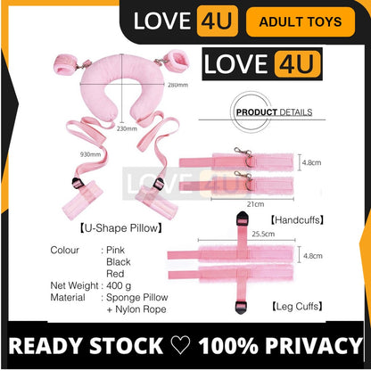 【LOVE4U】BDSM SM Set Game Suit Bondage Set Sex Pillow PU Nylon Handcuffs for Couple Sex Toys Adult Sex Toy Alat Sek