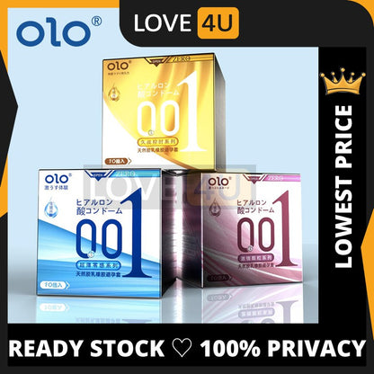 OLO 'Thinnest 001' Condom Classic Ultra Thin Anatomic Long Lasting Dotted Hyaluronic Acid 10pcs Kondom Tahan Lama 超薄保险套