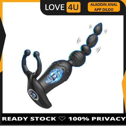 LOVE4U 10 Vibration Modes Wireless Remote APP Button Control Silicone Anal Prostate Massager Beads Cockring Vibrator Toy