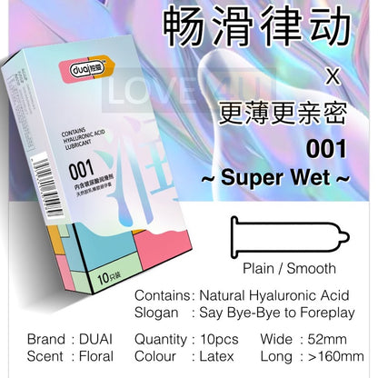 【LOVE4U】 DUAI Condom Original 001 Condom Ultra Thin Anatomic Long Lasting Dotted Ribbed Hyaluronic Acid 10pcs/Box Kondom