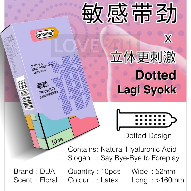 【LOVE4U】 DUAI Condom Original 001 Condom Ultra Thin Anatomic Long Lasting Dotted Ribbed Hyaluronic Acid 10pcs/Box Kondom