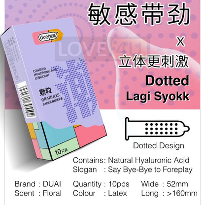 【LOVE4U】 DUAI Condom Original 001 Condom Ultra Thin Anatomic Long Lasting Dotted Ribbed Hyaluronic Acid 10pcs/Box Kondom