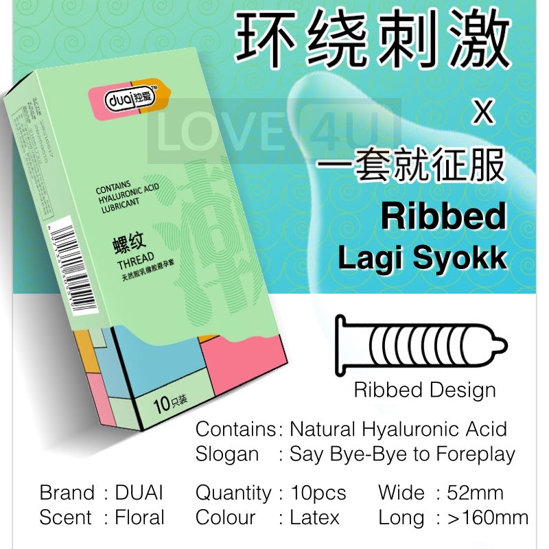 【LOVE4U】 DUAI Condom Original 001 Condom Ultra Thin Anatomic Long Lasting Dotted Ribbed Hyaluronic Acid 10pcs/Box Kondom