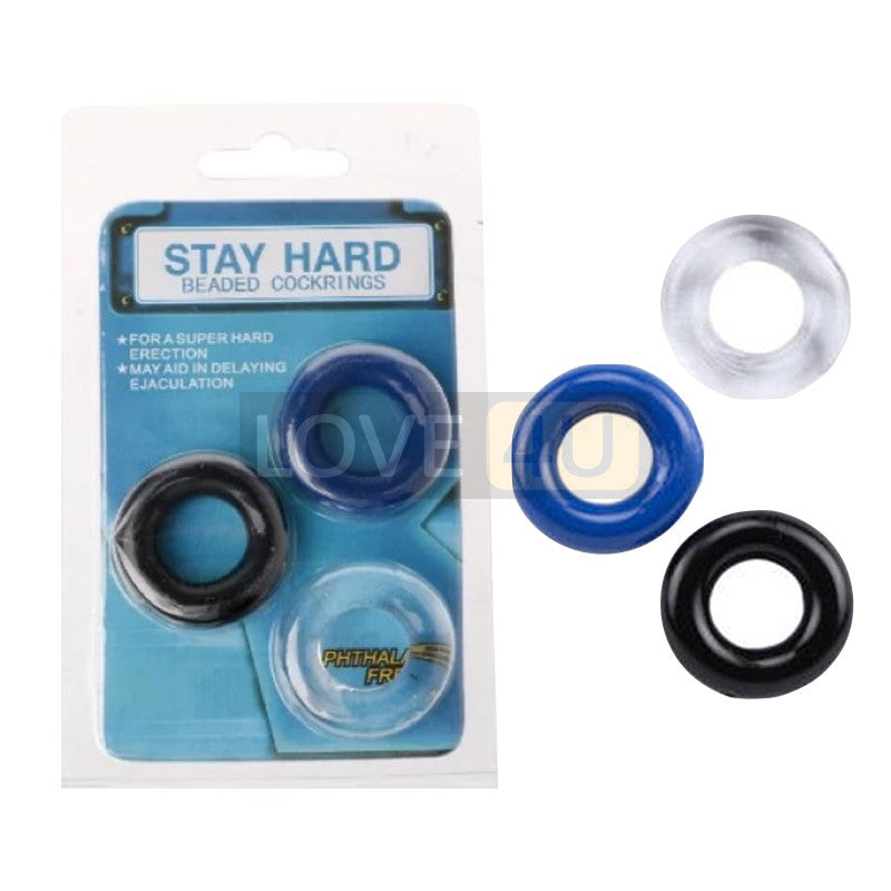 (READY STOCK) Stay Hard Beaded 3pcs Silicone Penis Ring Cock Delay Ring Adult Male Sex Toy