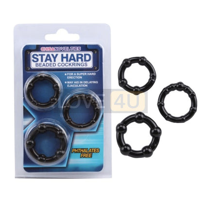 (READY STOCK) Stay Hard Beaded 3pcs Silicone Penis Ring Cock Delay Ring Adult Male Sex Toy