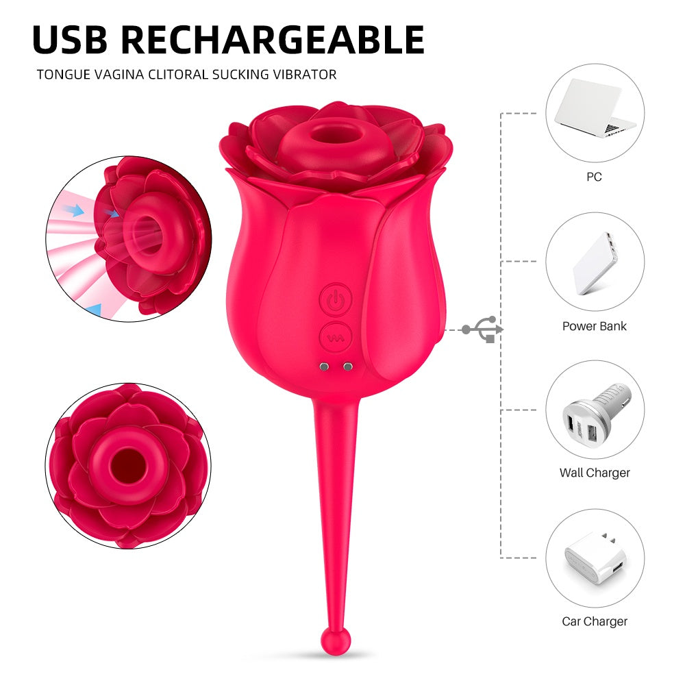 [LOVE4U] Rose Sucker Vibrator For women/Sex Toy For Women/Sex Toy/Adult Toys For Women/ROSE VIBRATOR WITH LEAF