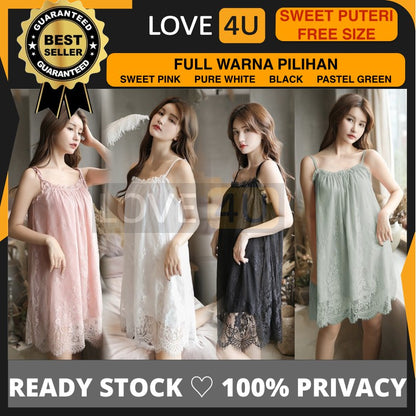 【Ready Stock】Sweet Princess Loose Design Lace Sexy Lingerie Sleepwear Nightwear Pyjamas「4 Colour」