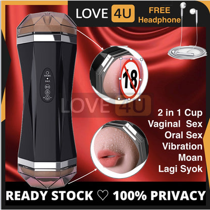 2 IN 1 SMART Auto Male Masturbator Sound Sex Toy LUBA Male Masturbation Double Hole Vibrating Vagina Oral Sex Toy