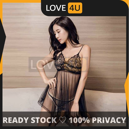 【LOVE4U】Quality Women Sexy Lingerie Lace Transparent Dress  BAJU SEKSI MENGODA G String Intimate Lingerie Sleepwear 情趣内衣