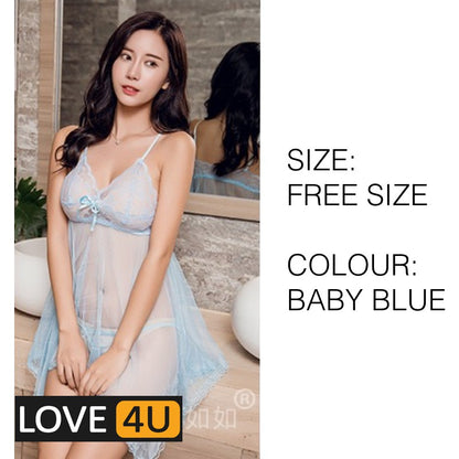 【LOVE4U】Quality Women Sexy Lingerie Lace Transparent Dress  BAJU SEKSI MENGODA G String Intimate Lingerie Sleepwear 情趣内衣