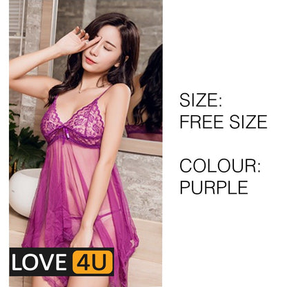 【LOVE4U】Quality Women Sexy Lingerie Lace Transparent Dress  BAJU SEKSI MENGODA G String Intimate Lingerie Sleepwear 情趣内衣