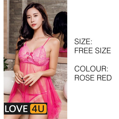 【LOVE4U】Quality Women Sexy Lingerie Lace Transparent Dress  BAJU SEKSI MENGODA G String Intimate Lingerie Sleepwear 情趣内衣