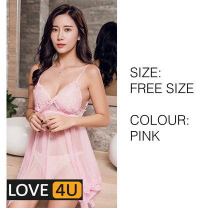 【LOVE4U】Quality Women Sexy Lingerie Lace Transparent Dress  BAJU SEKSI MENGODA G String Intimate Lingerie Sleepwear 情趣内衣