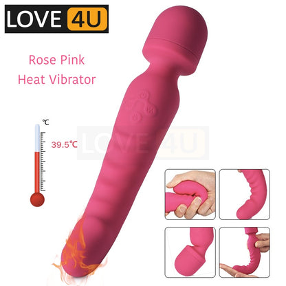 【LOVE4U】Heating Vibrator Av Wand Massager Dildo Waterproof Soft Dildo G Spot Clitoris Stimulator Adult Toys for Woman